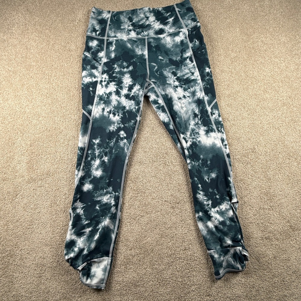 Fabletics PureLuxe Tie Dye Leggings Green White High Rise Pocket Tulip Hem Small